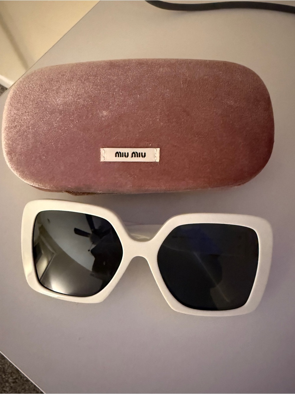Miu Miu White Oversized Square Sunglasses with Black Lenses